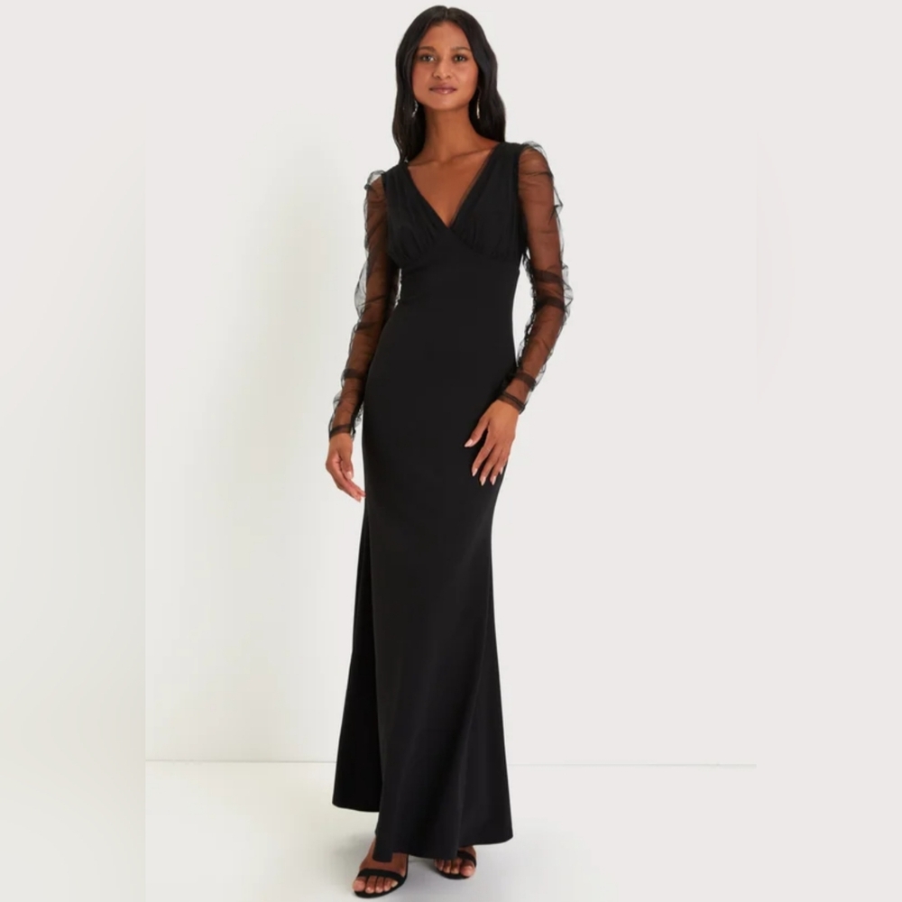 NWT Lulu's Black Long Sleeve Mermaid Maxi Dress Size Medium=6/8